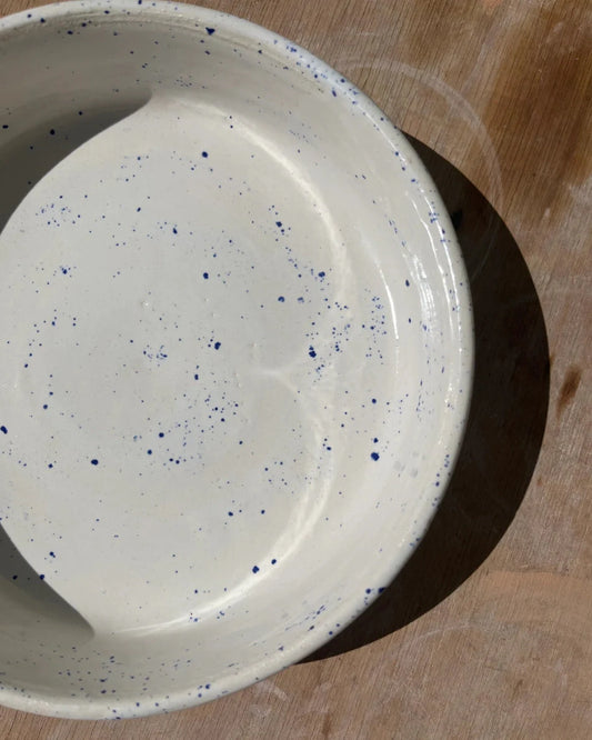 Blue splatter bread bowl